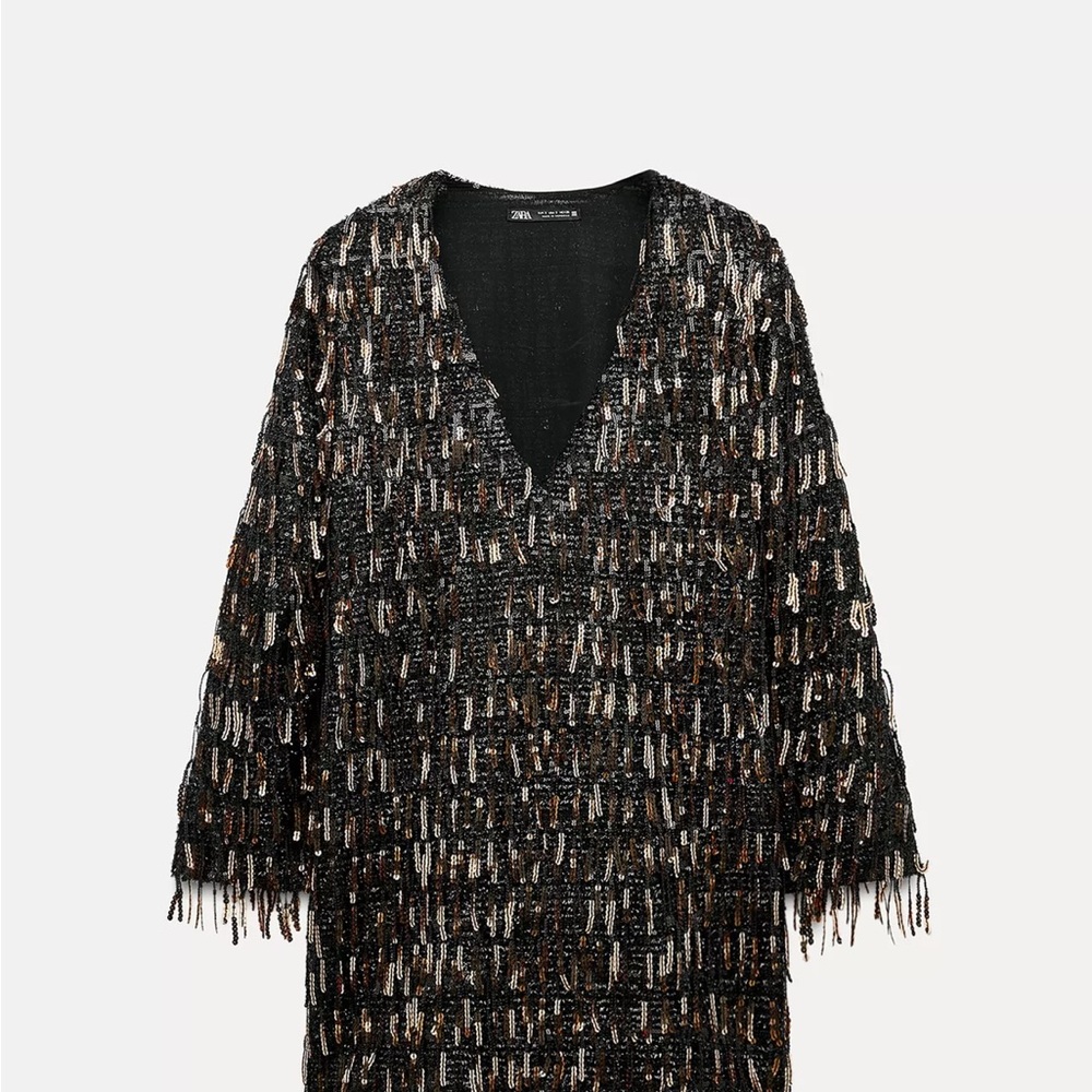 Zara Black and Brown Patterned Tunic